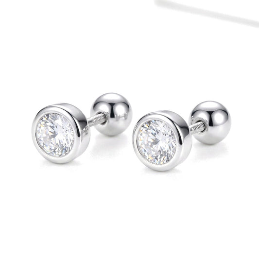 Aretes Zirconia Redonda con Rosca