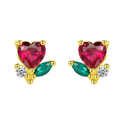 Aretes Zirconia Roja en Forma de Corazón