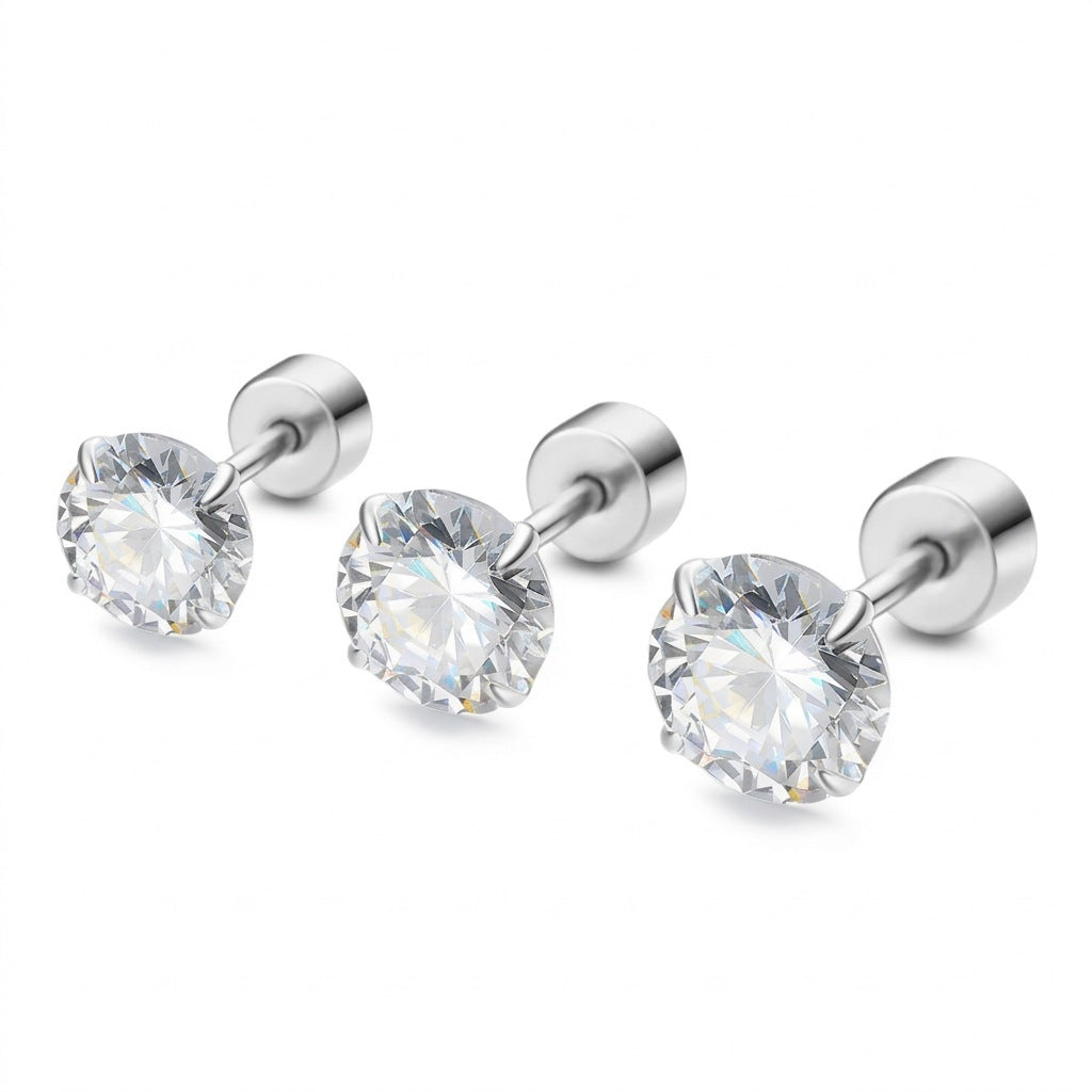 Aretes Zirconia Solitaria con Rosca