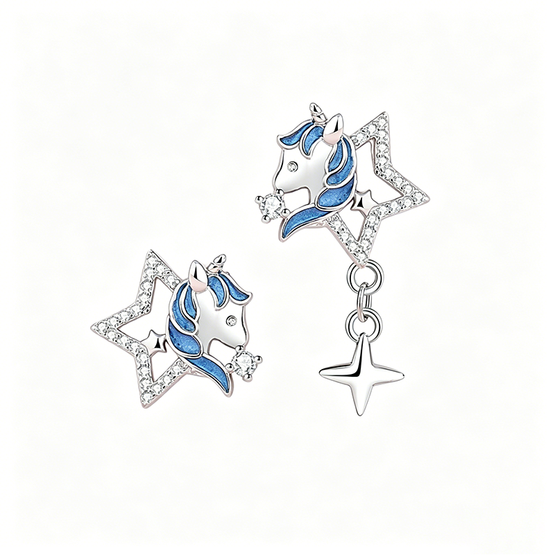 Aretes Unicornio con Estrella de Zirconia