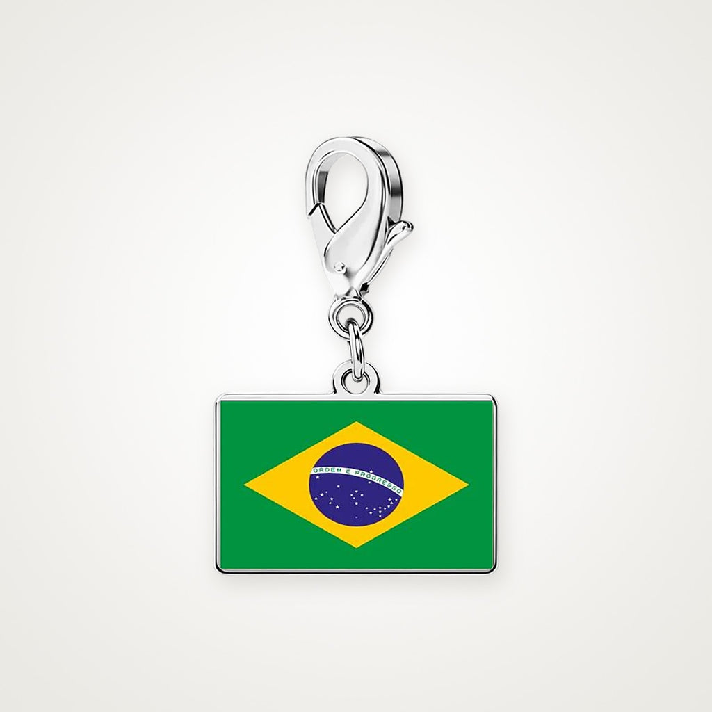 Charm Bandera de Brasil plateado con broche de langosta