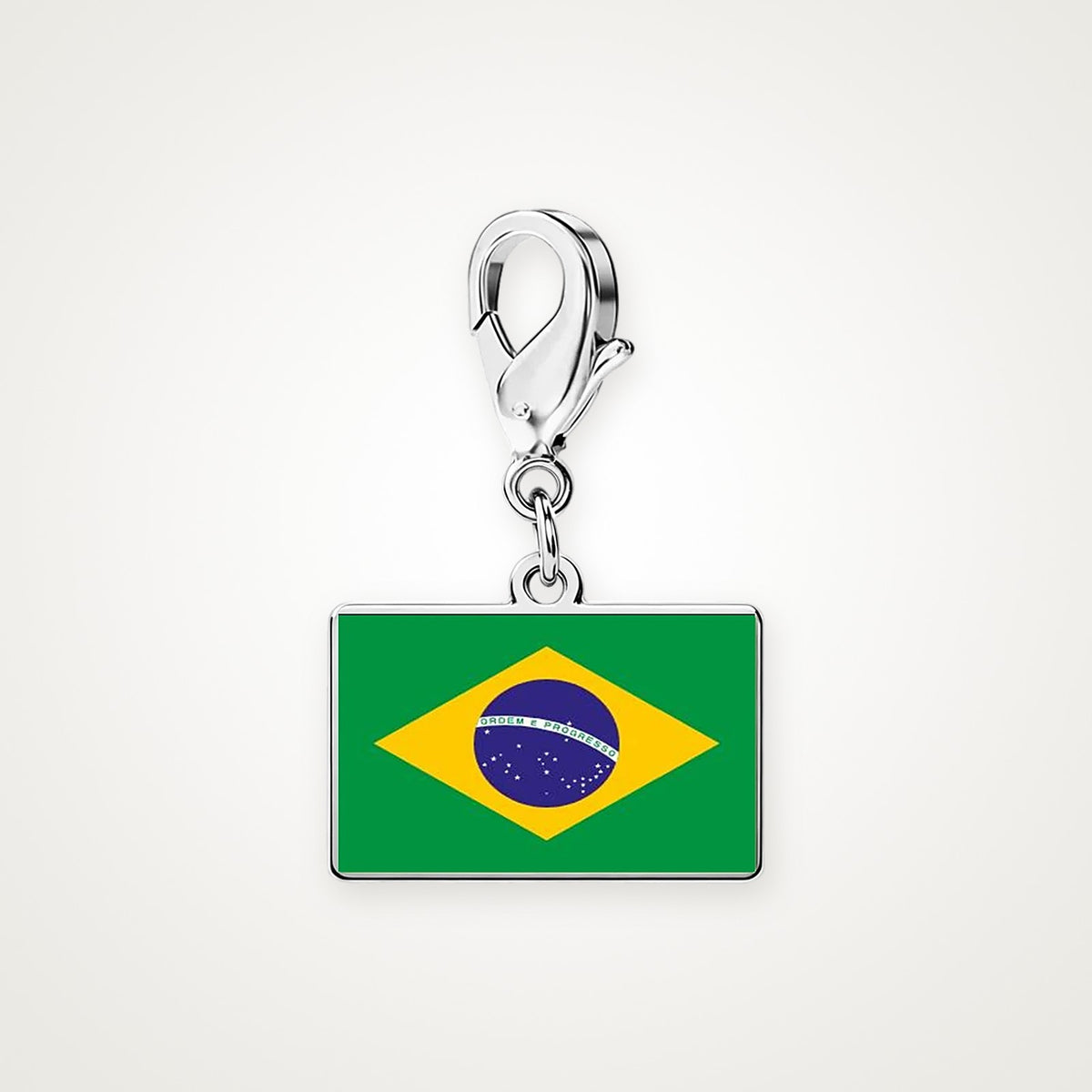 Charm Bandera de Brasil plateado con broche de langosta