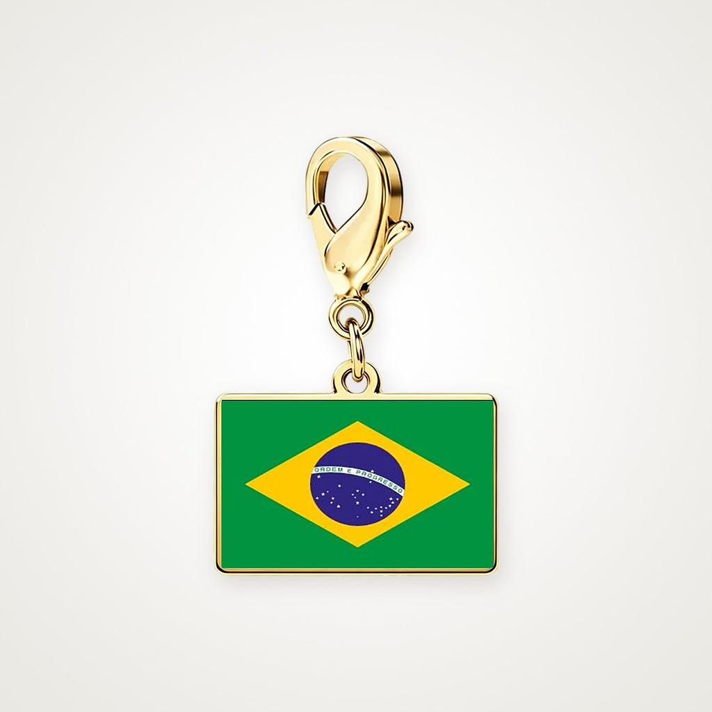 Charm Bandera de Brasil dorado con broche de langosta