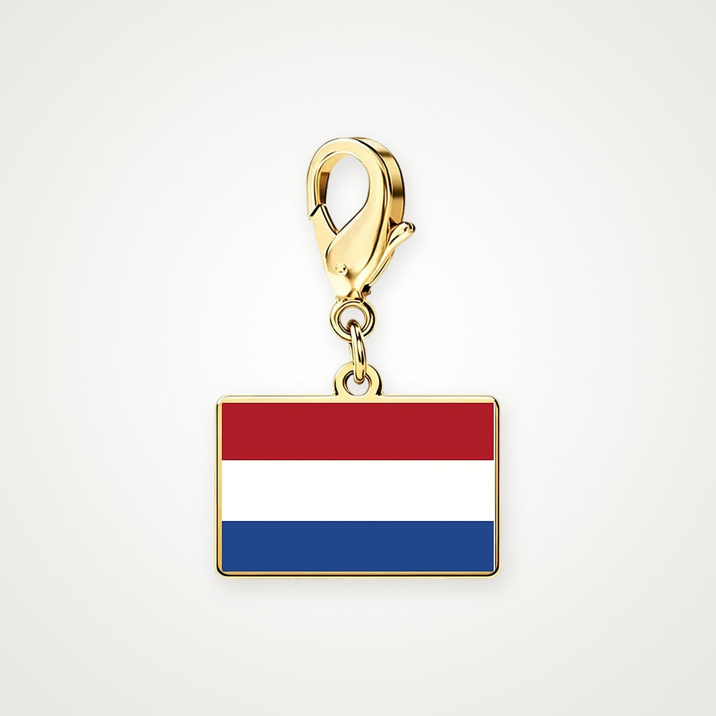 Charm Bandera de los Países Bajos dorado con broche de langosta