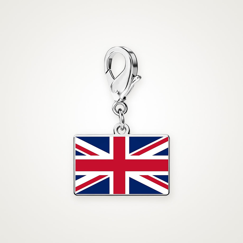 Charm Bandera del Reino Unido plateado con broche de langosta