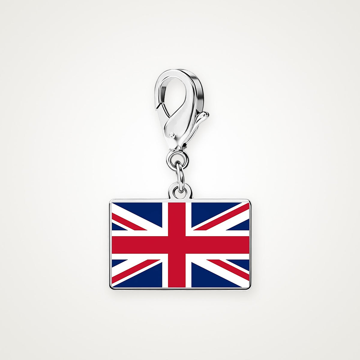 Charm Bandera del Reino Unido plateado con broche de langosta