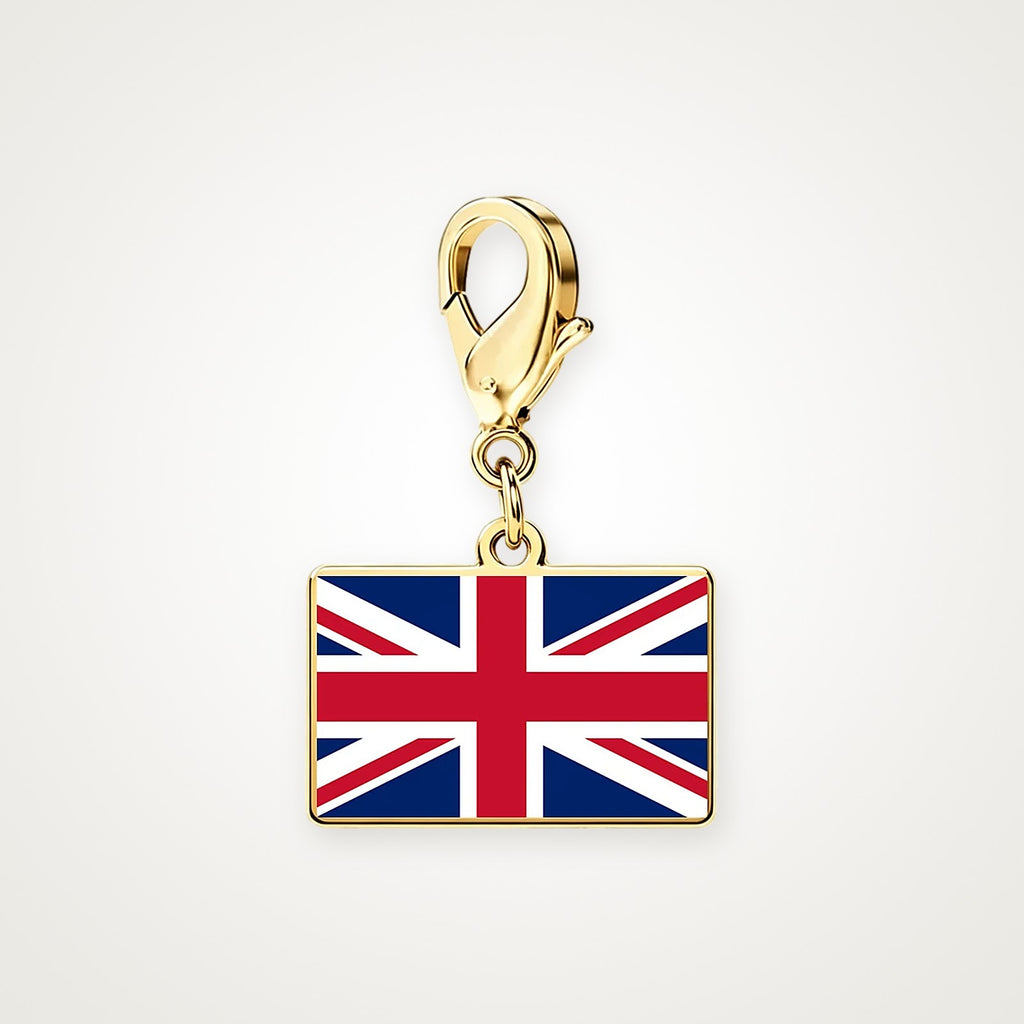 Charm Bandera del Reino Unido dorado con broche de langosta
