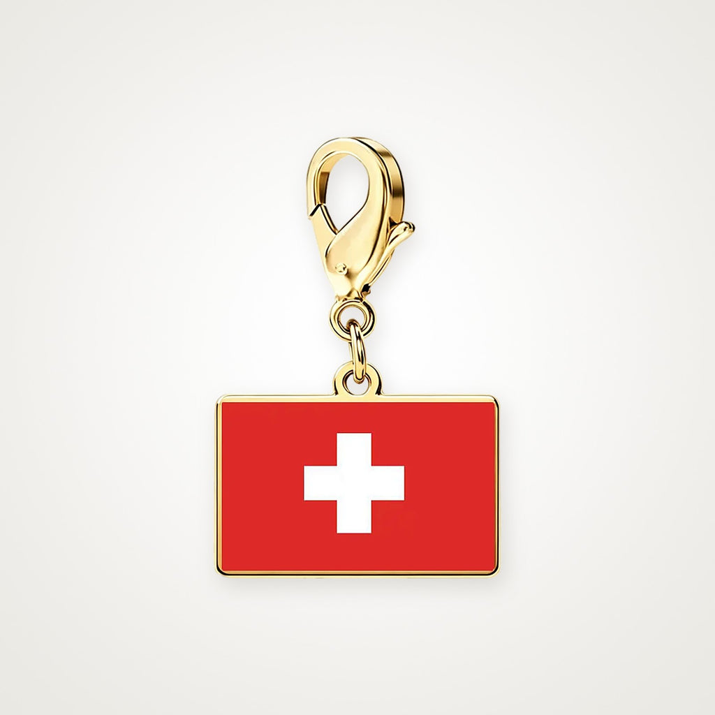 Charm Bandera de Suiza dorado con broche de langosta