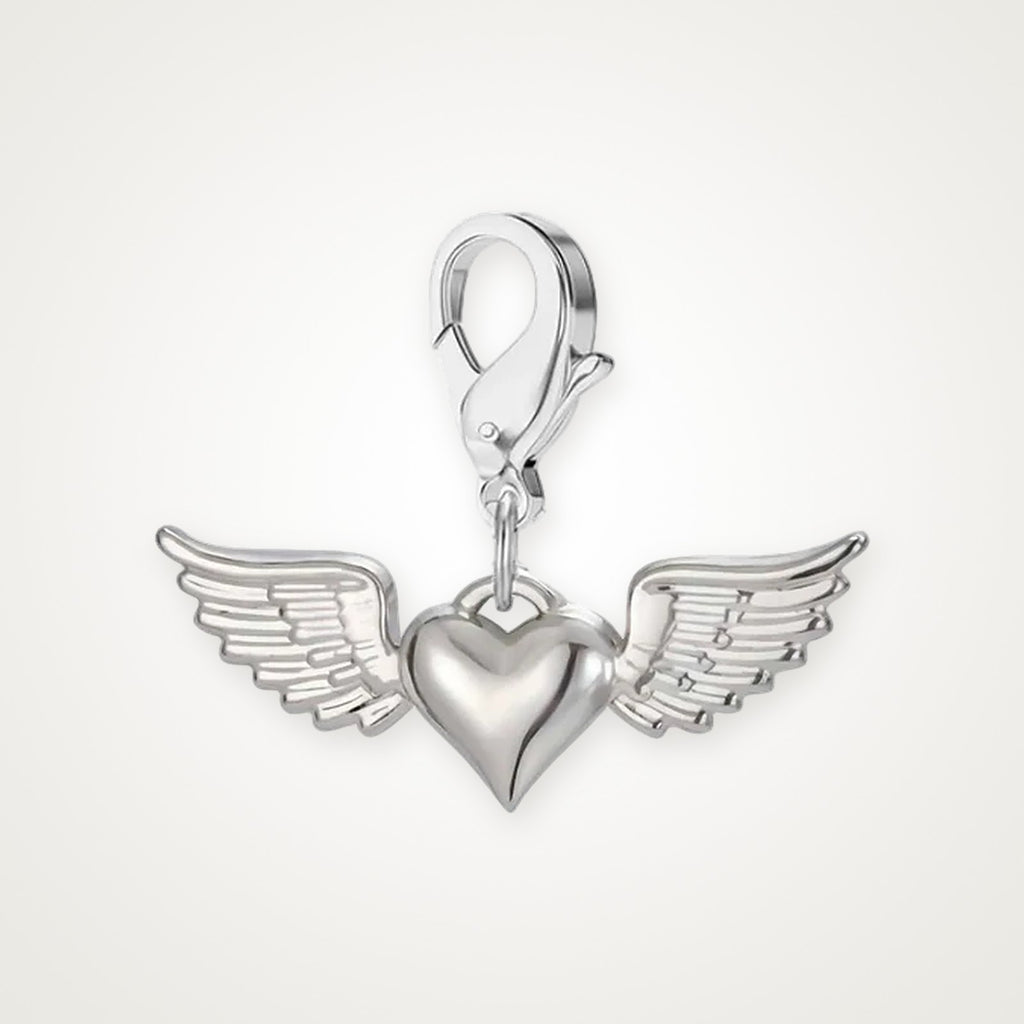 Charm Corazón con Alas plateado con broche de langosta