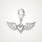 Charm Corazón con Alas plateado con broche de langosta