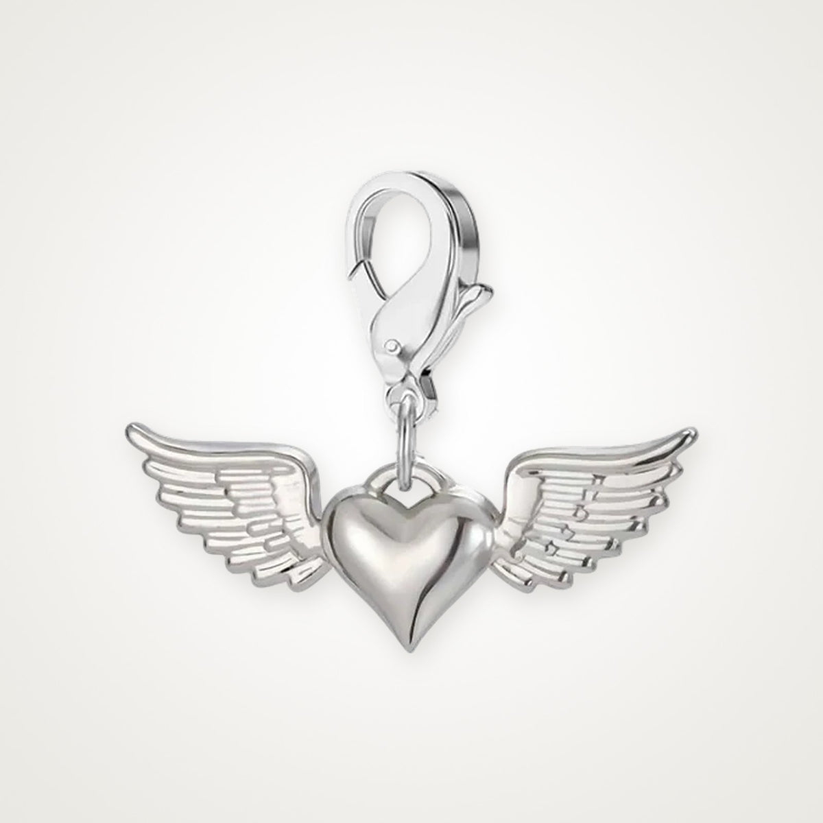 Charm Corazón con Alas plateado con broche de langosta