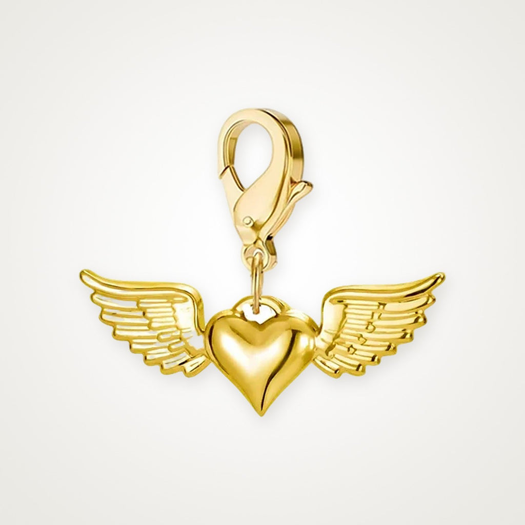 Charm Corazón con Alas dorado con broche de langosta