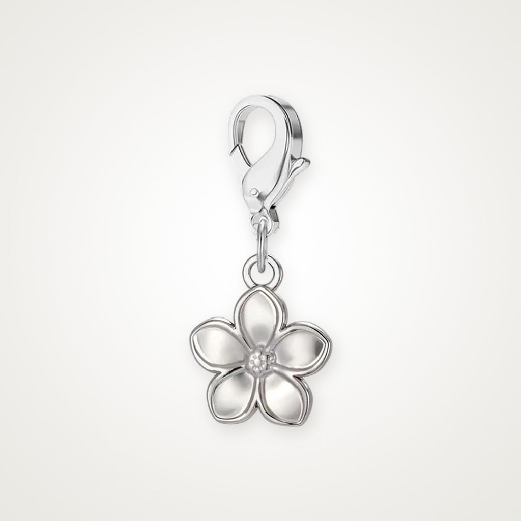 Charm Flor plateado con broche de langosta