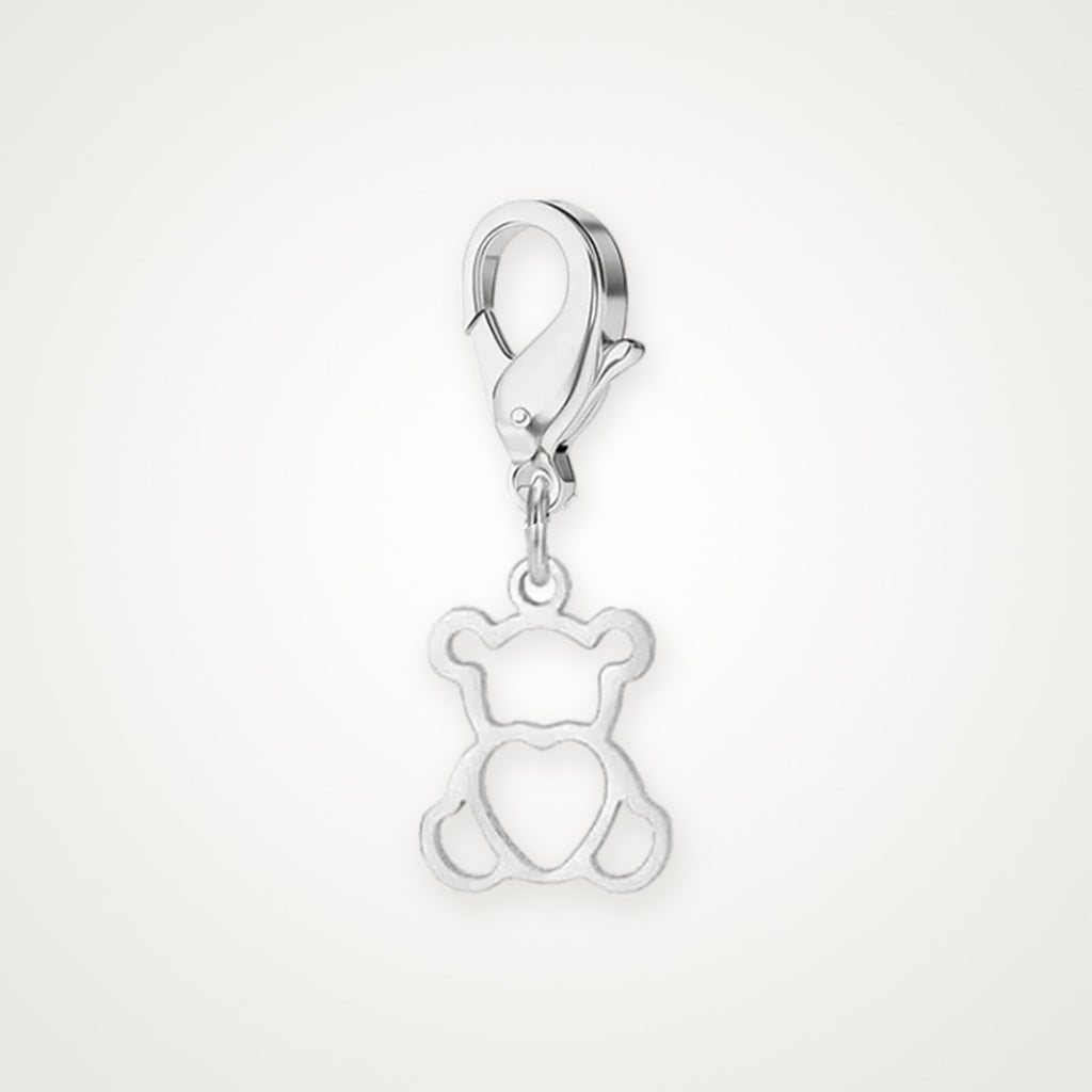 Charm Osito plateado con broche de langosta