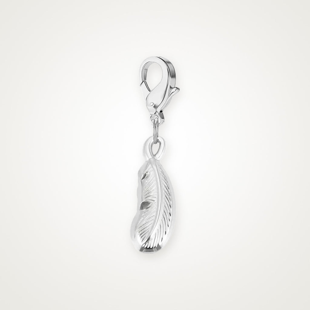 Charm Pluma plateado con broche de langosta