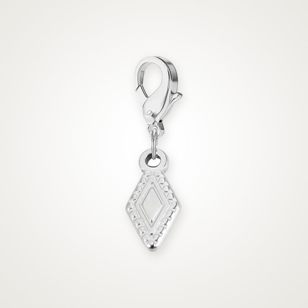 Charm Rombo plateado con broche de langosta