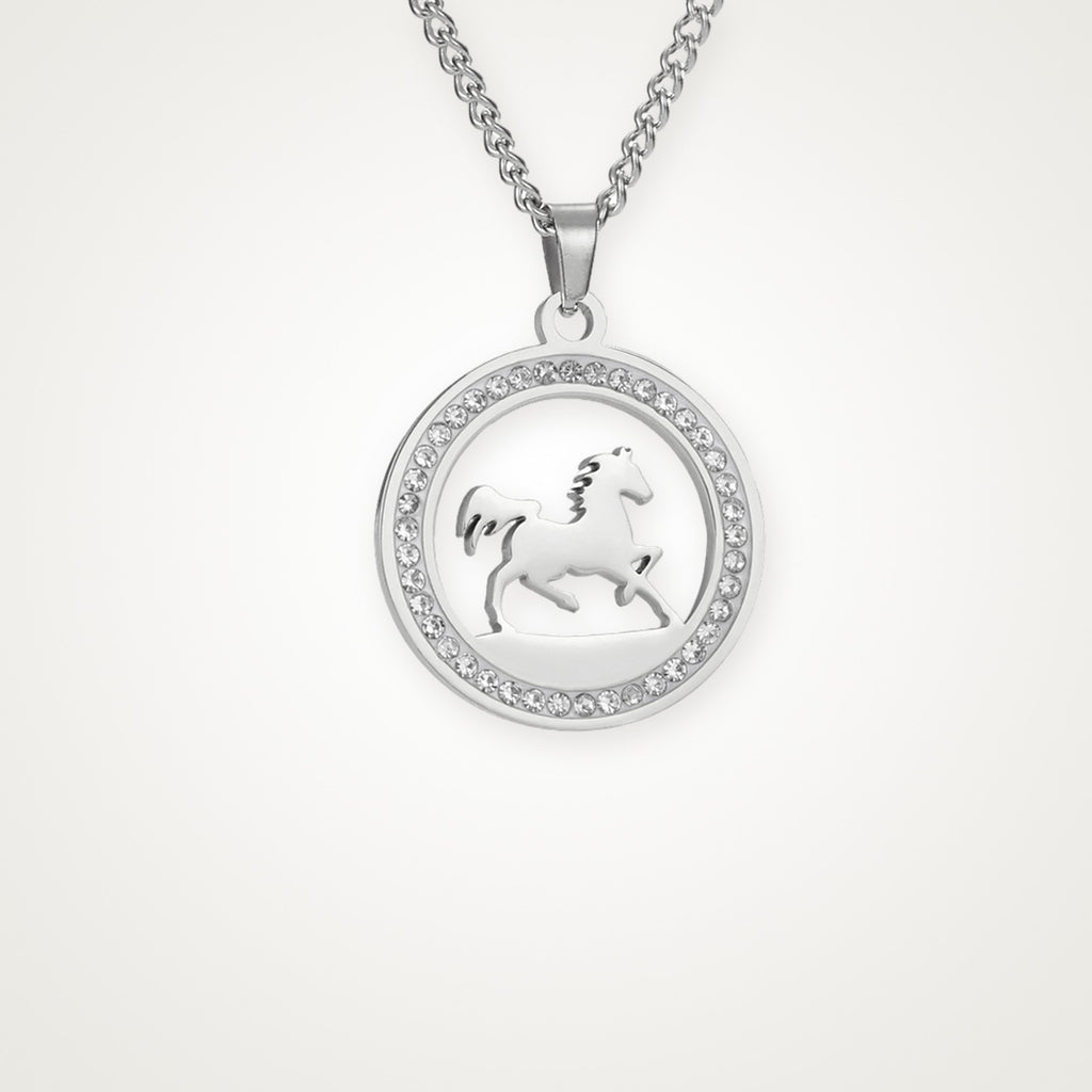 Collar Caballo con brillos plateado