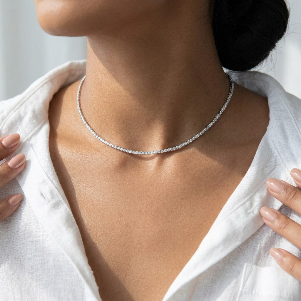 Collar Choker con Zirconias y Pulsera a Juego