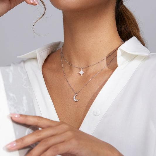 Collar Choker Doble con Luna y Estrella