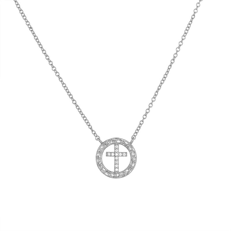 Collar Círculo Calado con Cruz y Zirconias