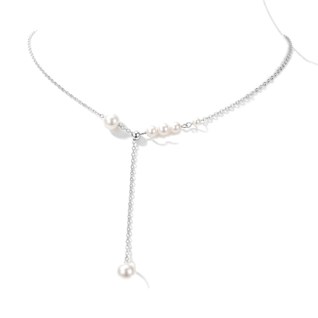 Collar Corto con Perla en Plateado