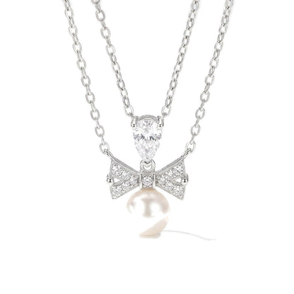 Collar Moño con Perla y Piedras Brillantes