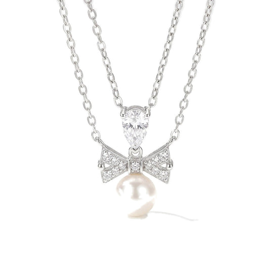 Collar Moño con Perla y Piedras Brillantes