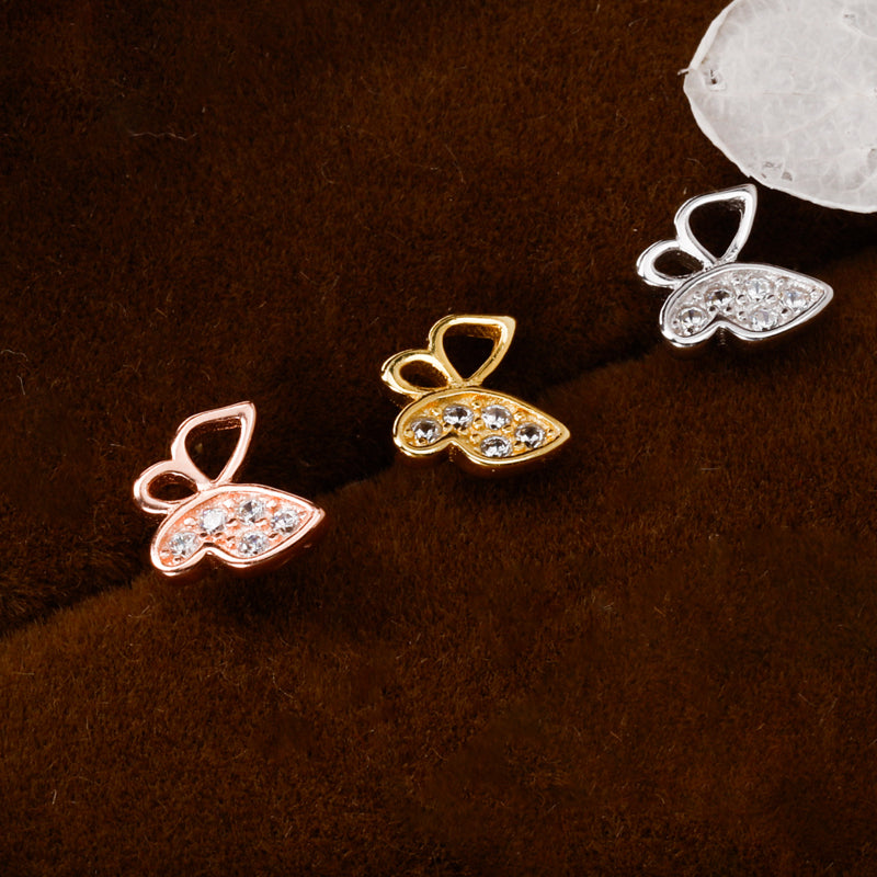Aretes Mariposa con Zirconias en Tres Tonos