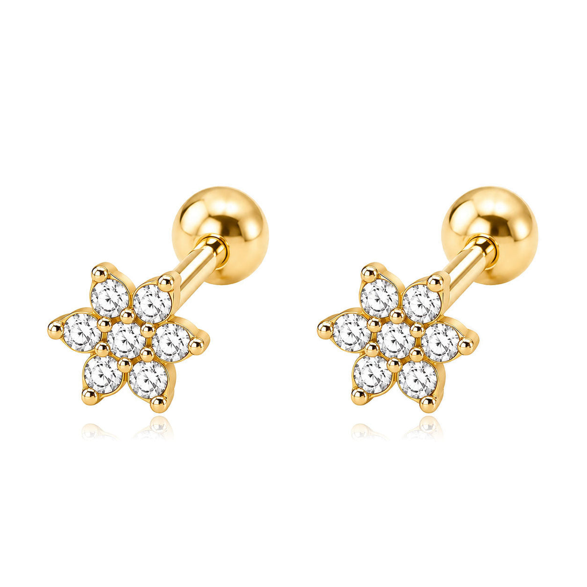 Aretes Flor de Botón con Zirconias