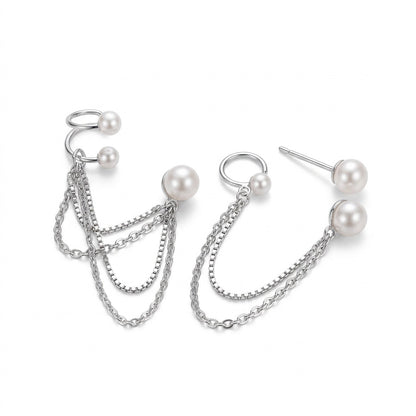 Ear cuff Doble Cadena con Perla