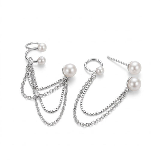 Ear cuff Doble Cadena con Perla