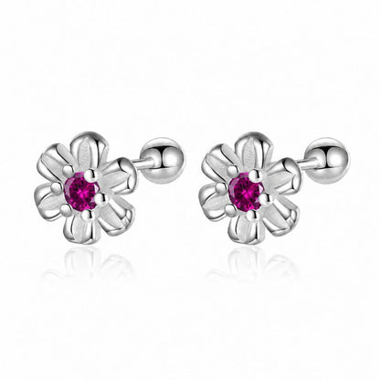 Aretes Flor de Zirconia con Rosca