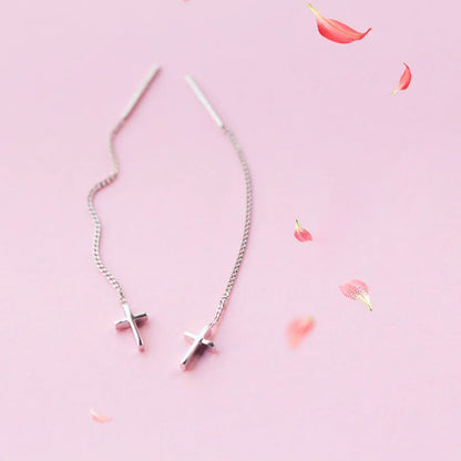 Aretes Largos Cruz con Cadenas