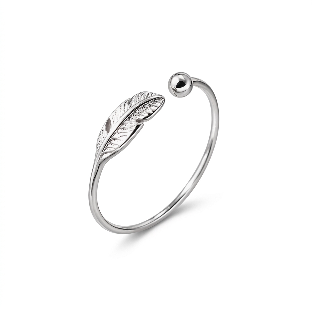 Anillo Abierto Pluma con Esfera