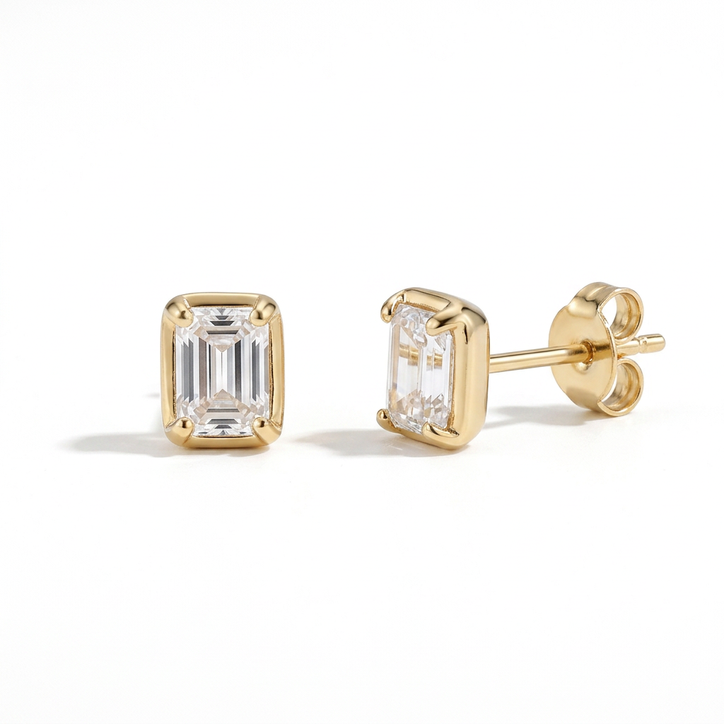 Aretes Botón Zirconia Cuadrada
