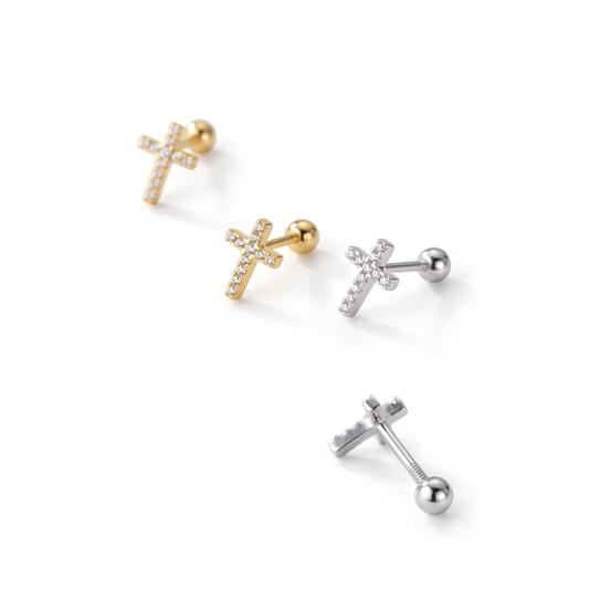 Aretes Cruz con Zirconias Redondas