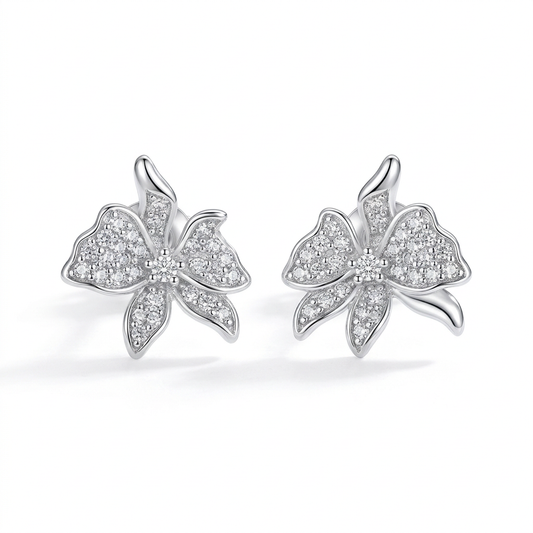 Aretes Flor de Botón Plateados