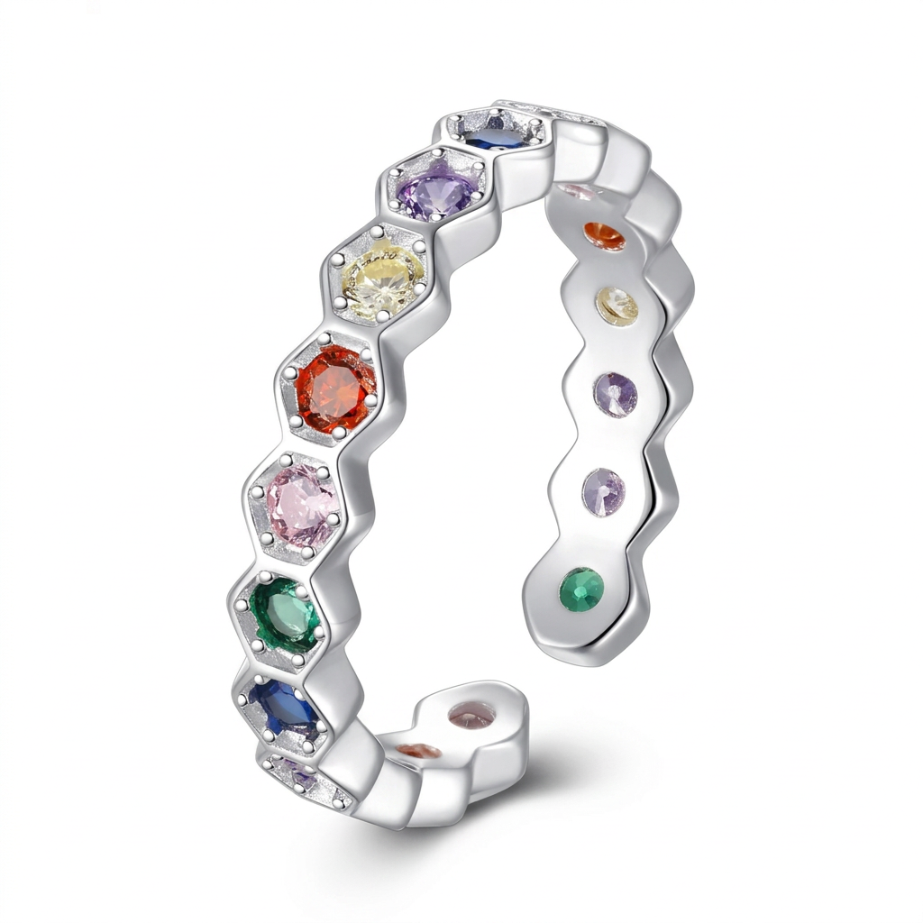 Anillo Abierto con Zirconias de Color