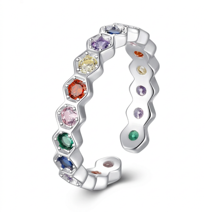 Anillo Abierto con Zirconias de Color
