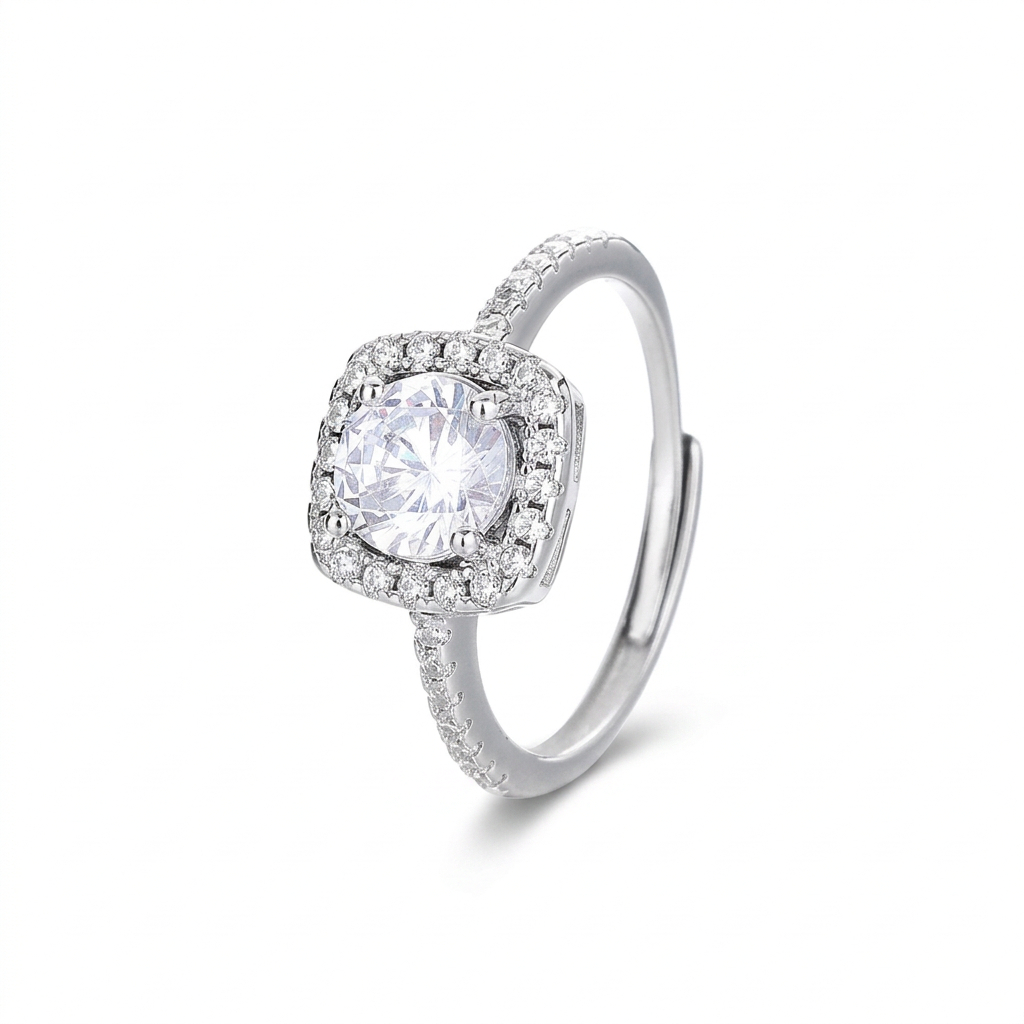Anillo Ajustable con Zirconia Cuadrada