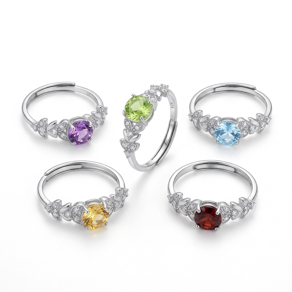 Anillo Ajustable Hoja con Cristal Natural