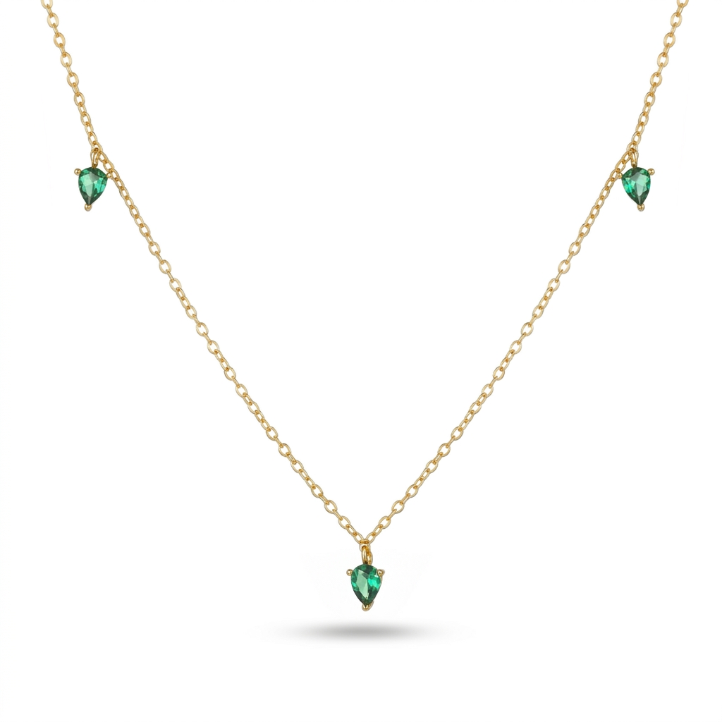 Collar Hoja con Zirconia Verde Esmeralda