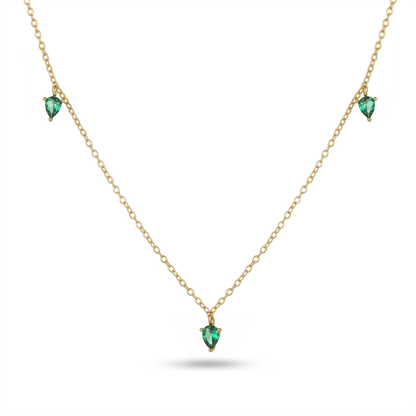 Collar Hoja con Zirconia Verde Esmeralda
