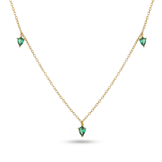 Collar Hoja con Zirconia Verde Esmeralda