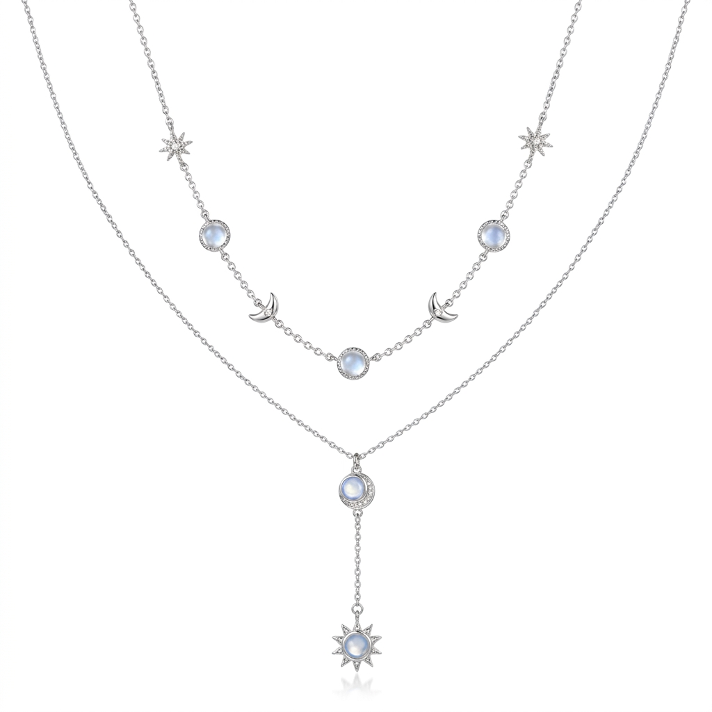 Collar Sol, Luna y Estrella con Piedra Luna