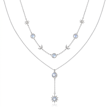 Collar Sol, Luna y Estrella con Piedra Luna