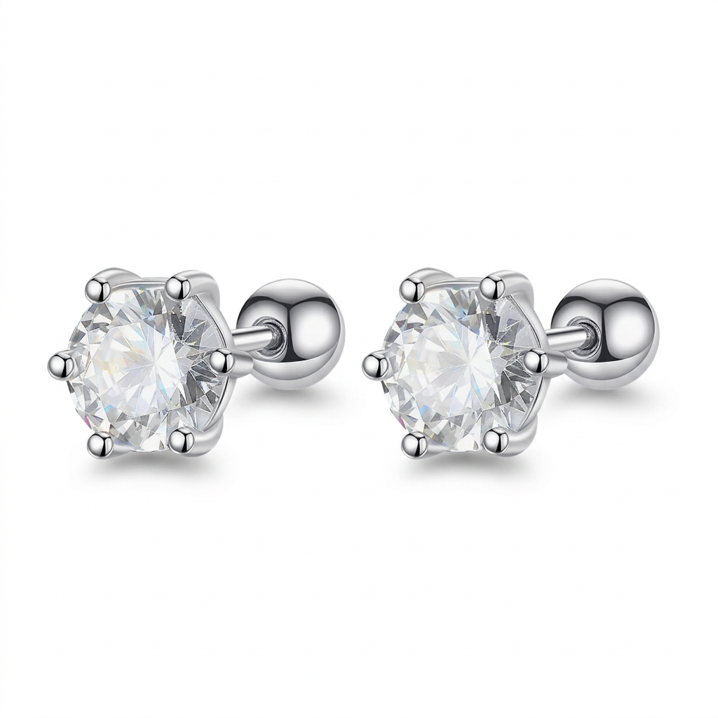 Aretes Botón Zirconia de Seis Garras