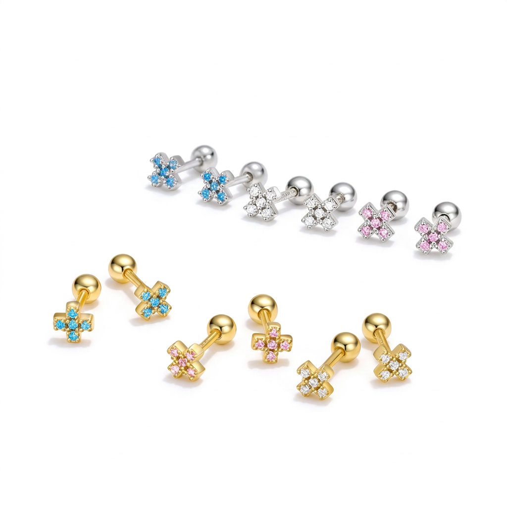 Aretes Cruz con Zirconias de Color
