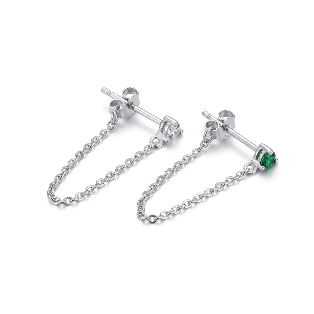 Aretes de Hilo con Zirconias de Colores