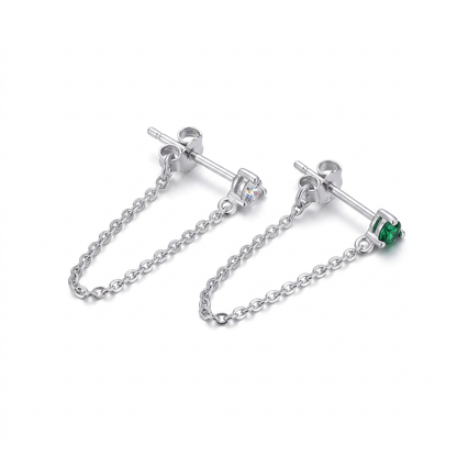 Aretes de Hilo con Zirconias de Colores